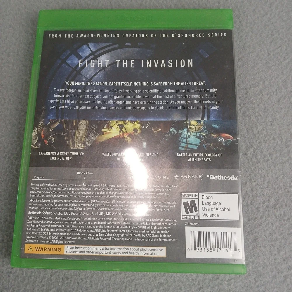 Prey 2017 Microsoft Xbox One Action & Adventure Bethesda Softworks - CIB